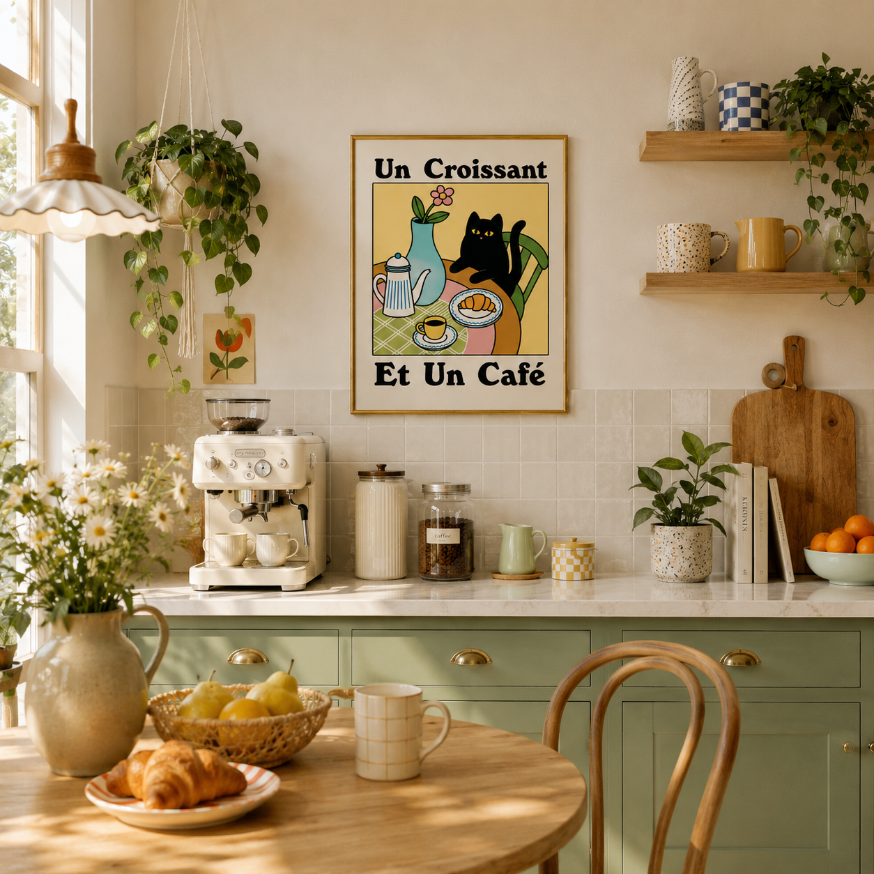Un Croissant et Un Cafe Poster – French Cat Cafe Wall Art