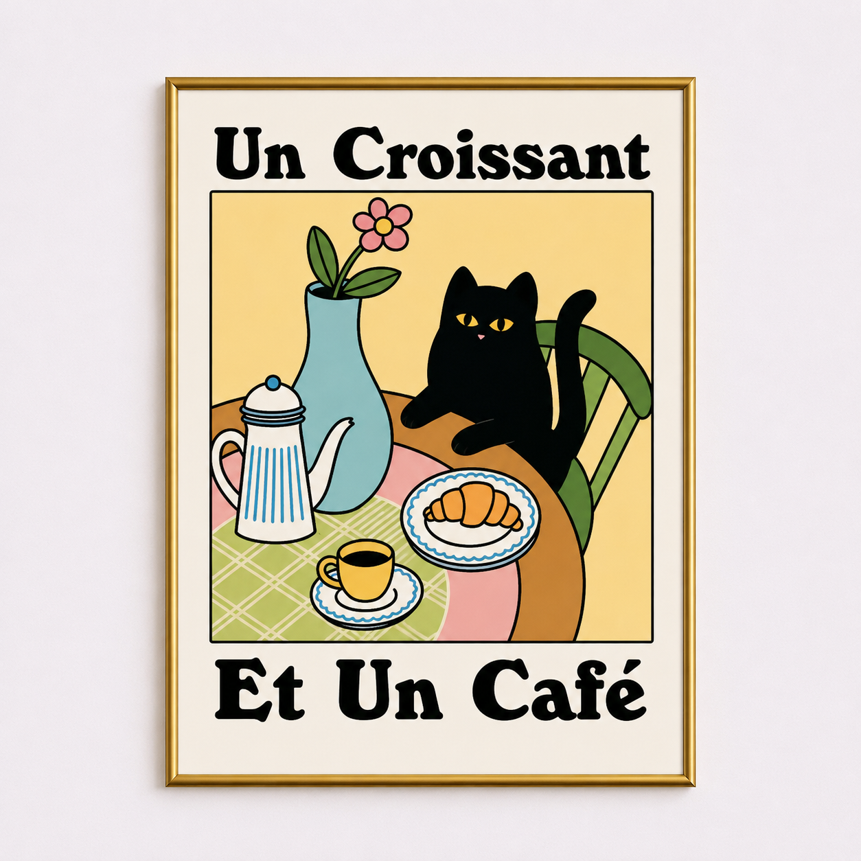 Un Croissant et Un Cafe Poster – French Cat Cafe Wall Art