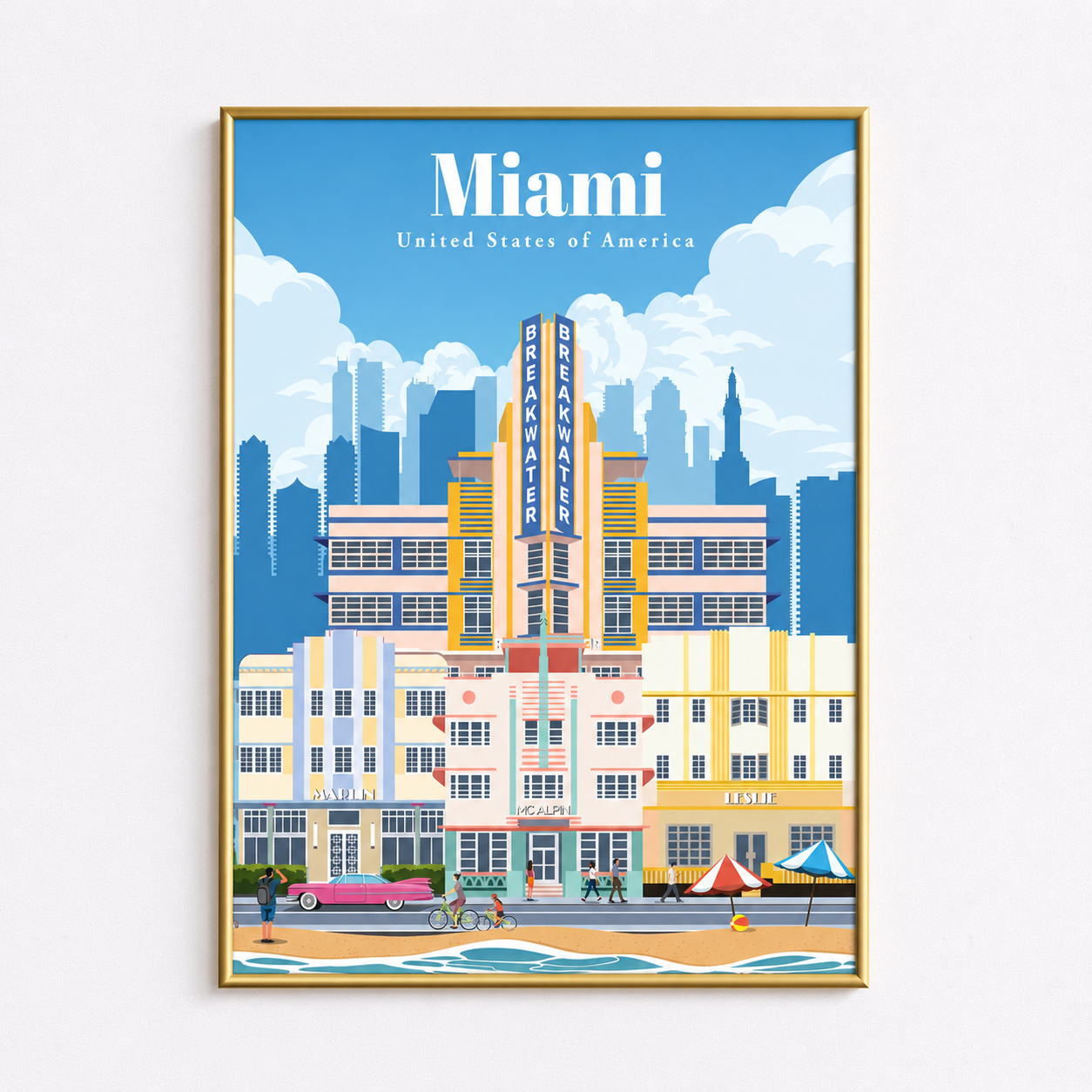 Miami USA Poster – Retro Beach Travel Wall Art
