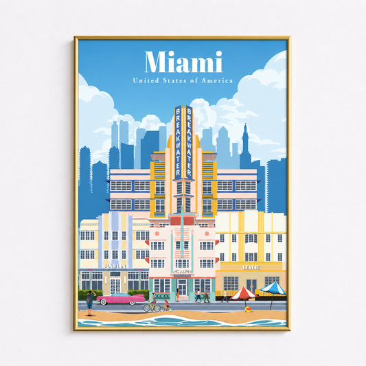 Miami USA Poster – Retro Beach Travel Wall Art