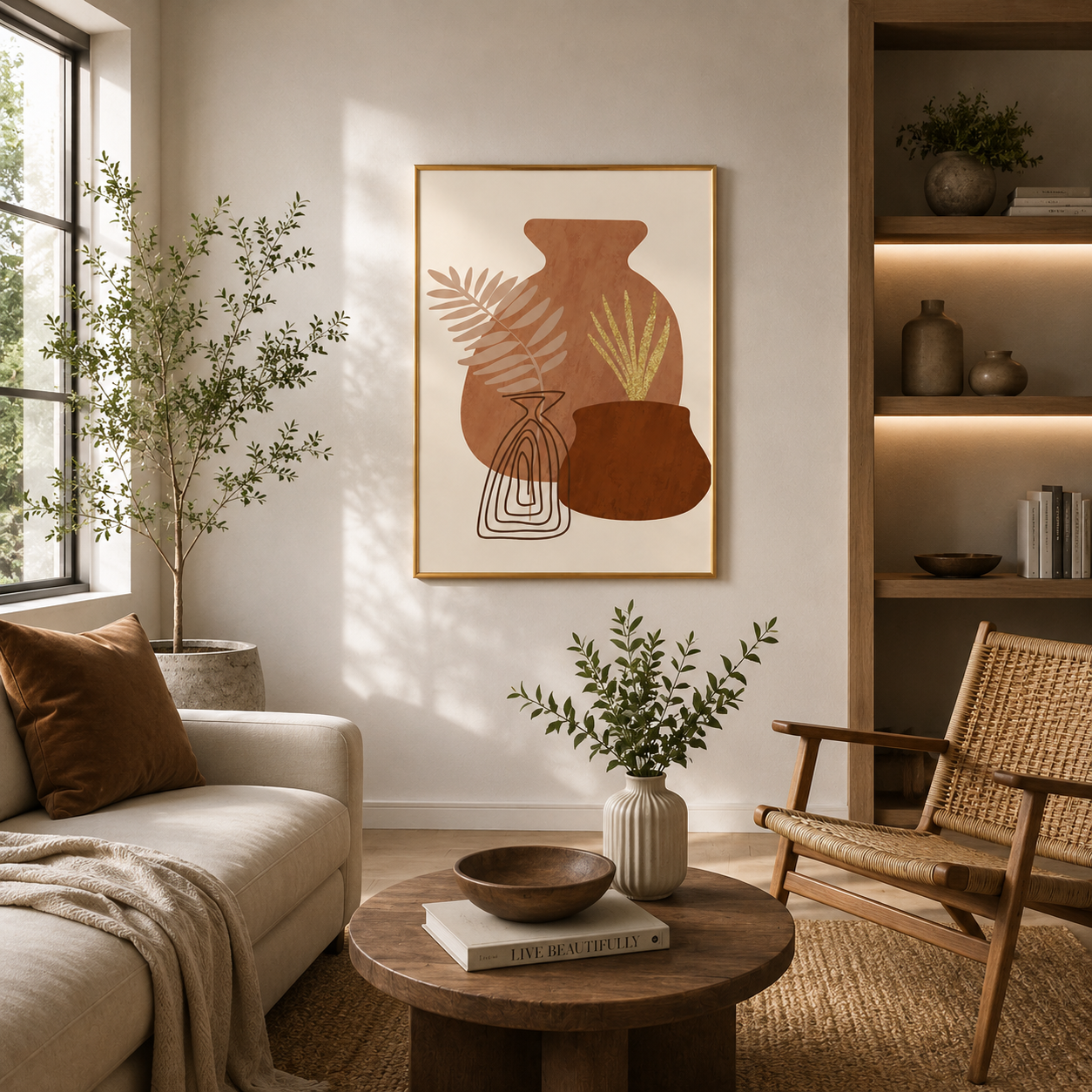 Terracotta Vase Abstract Poster – Minimal Boho Botanical Wall Art