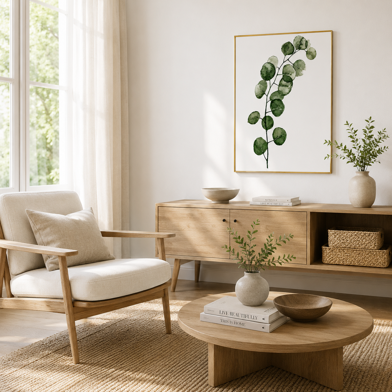 Eucalyptus Watercolor Botanical Poster – Minimal Green Leaf Wall Art