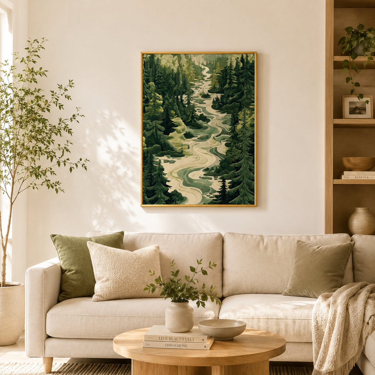 Whispering Forest River Poster – Serene Nature Landscape Wall Art
