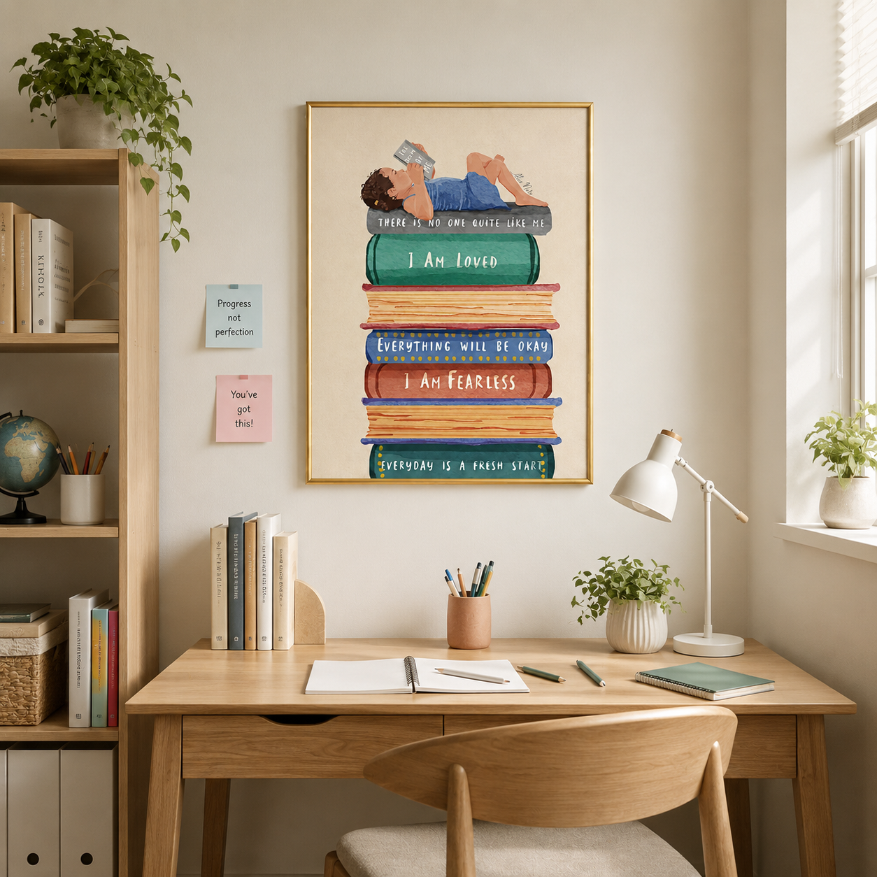 Inspirational Book Stack Poster – Positive Affirmation Wall Art
