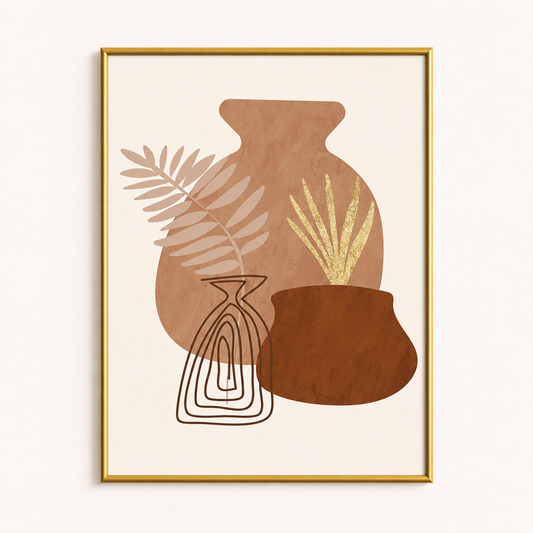 Terracotta Vase Abstract Poster – Minimal Boho Botanical Wall Art