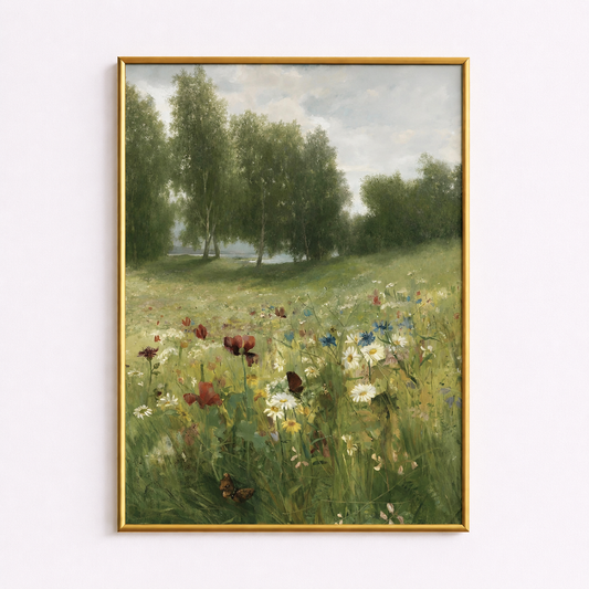 Wildflower Meadow Poster – Vintage Botanical Landscape Wall Art