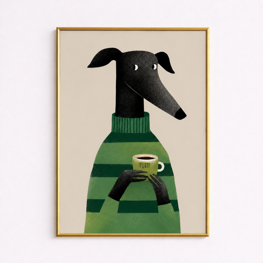 Cozy Coffee Dog Poster – Scandinavian Minimal Wall Art