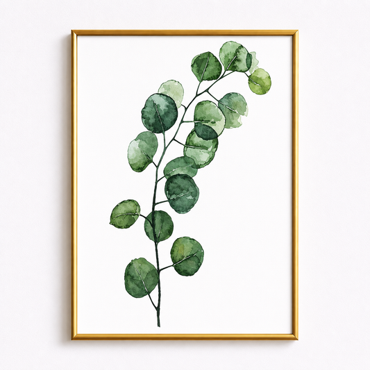 Eucalyptus Watercolor Botanical Poster – Minimal Green Leaf Wall Art