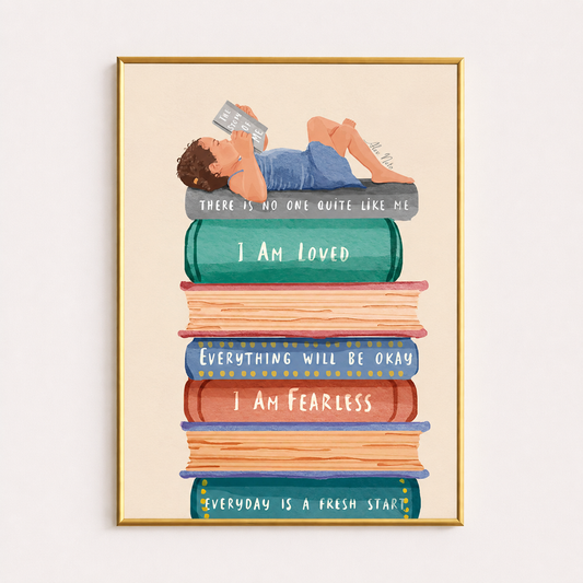 Inspirational Book Stack Poster – Positive Affirmation Wall Art