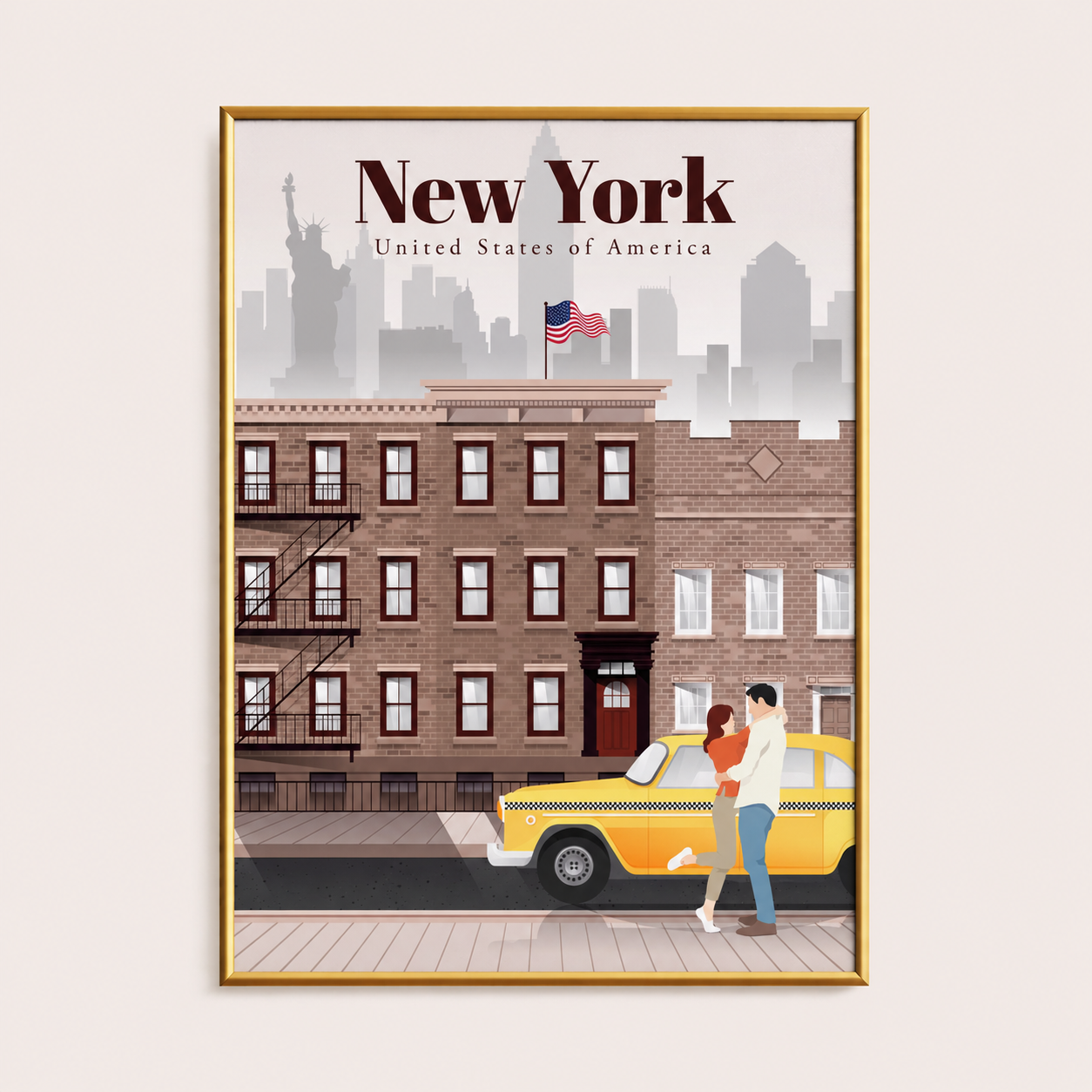 New York USA Poster – Romantic City Street Wall Art