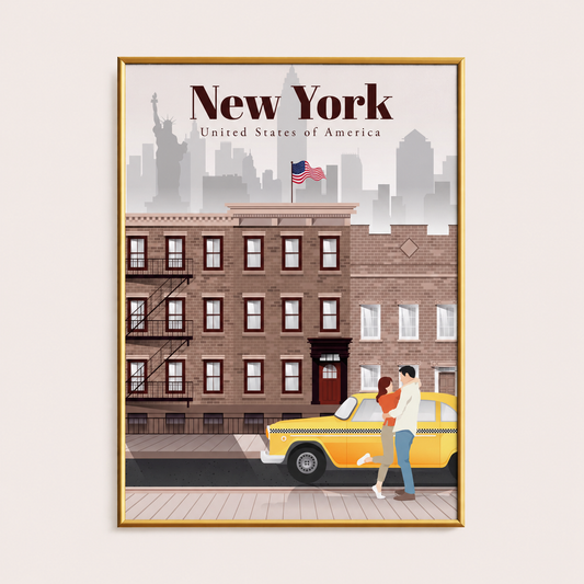 New York USA Poster – Romantic City Street Wall Art