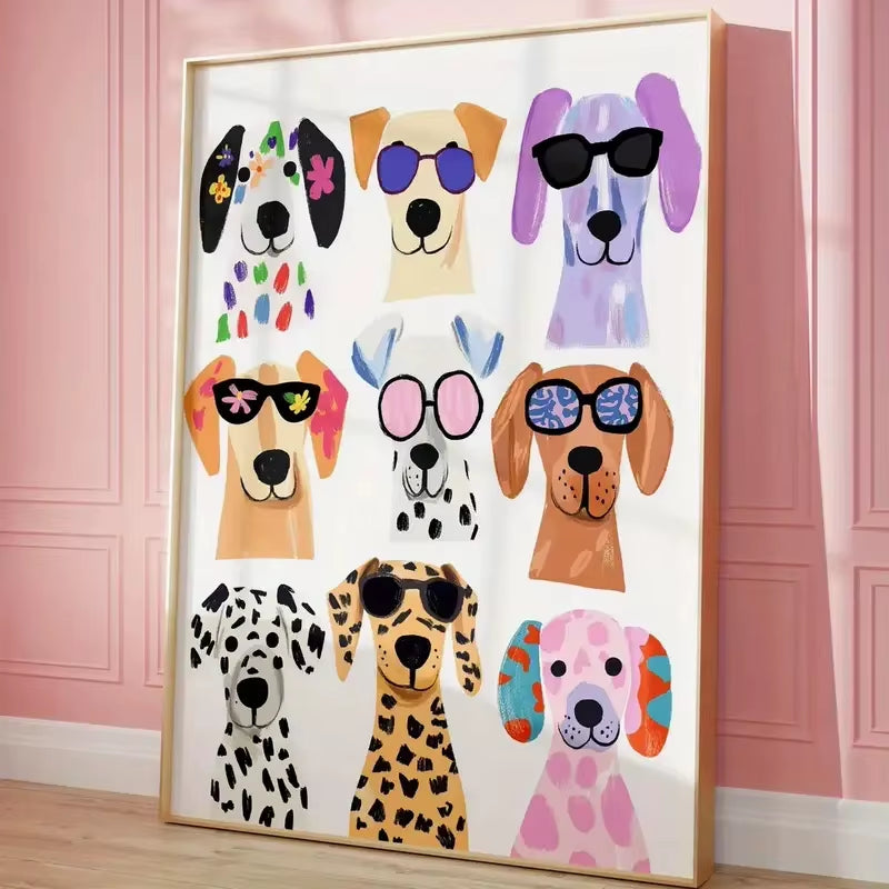 Nordic Fun Dog Canvas Poster, Modern Baby Room, Playful Dog Pattern, Children'S Room, Nursery Wall, Home Decoration Art Print