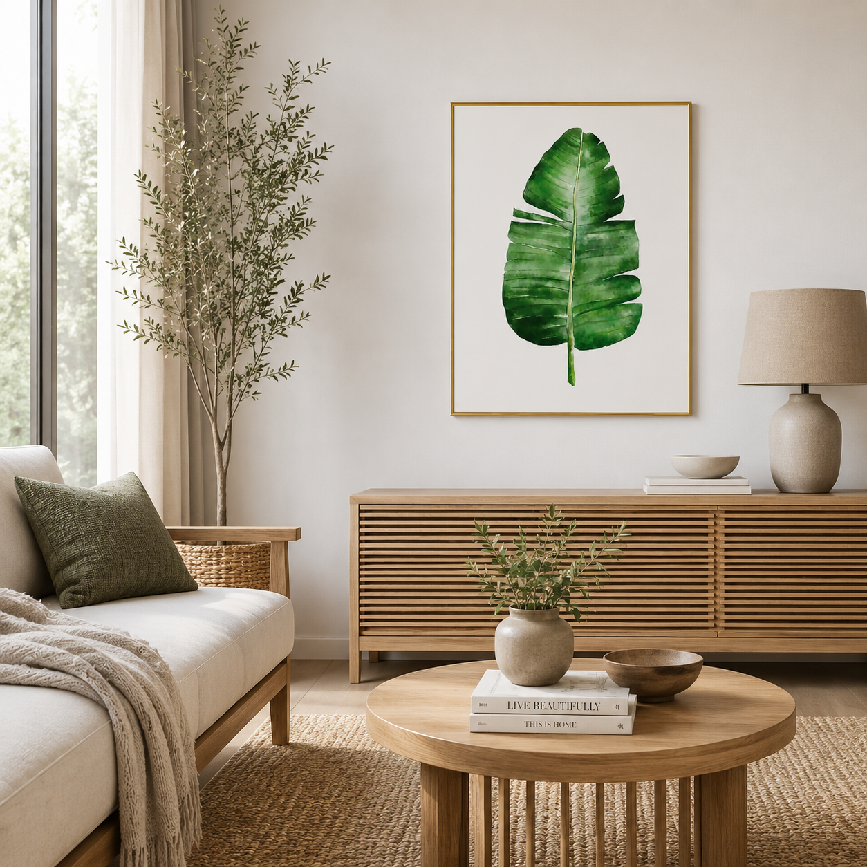 Tropical Banana Leaf Watercolor Poster – Minimal Botanical Wall Art