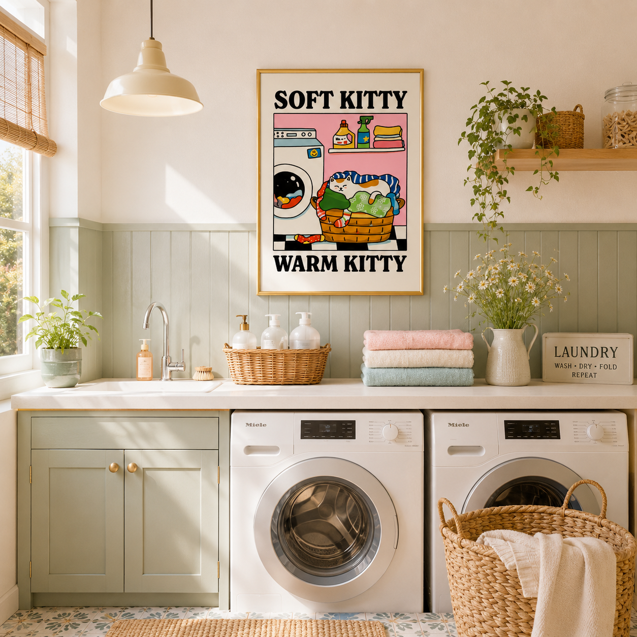 Soft Kitty, Warm Kitty Poster – Cute Laundry Room Cat Wall Art