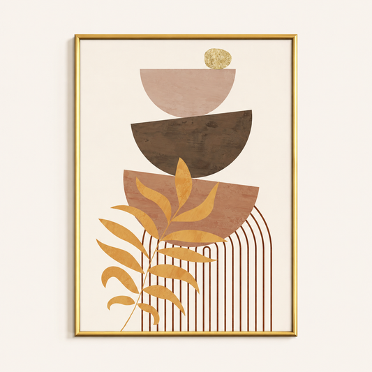 Golden Botanical Balance Poster – Minimal Boho Abstract Wall Art