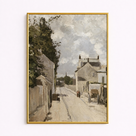 Quiet Village Lane Poster – Vintage European Countryside Wall Art