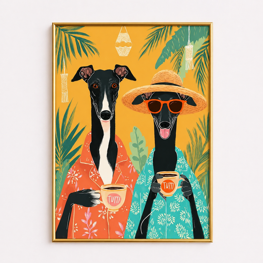 Tropical Coffee Dogs Poster – Colorful Summer Wall Art