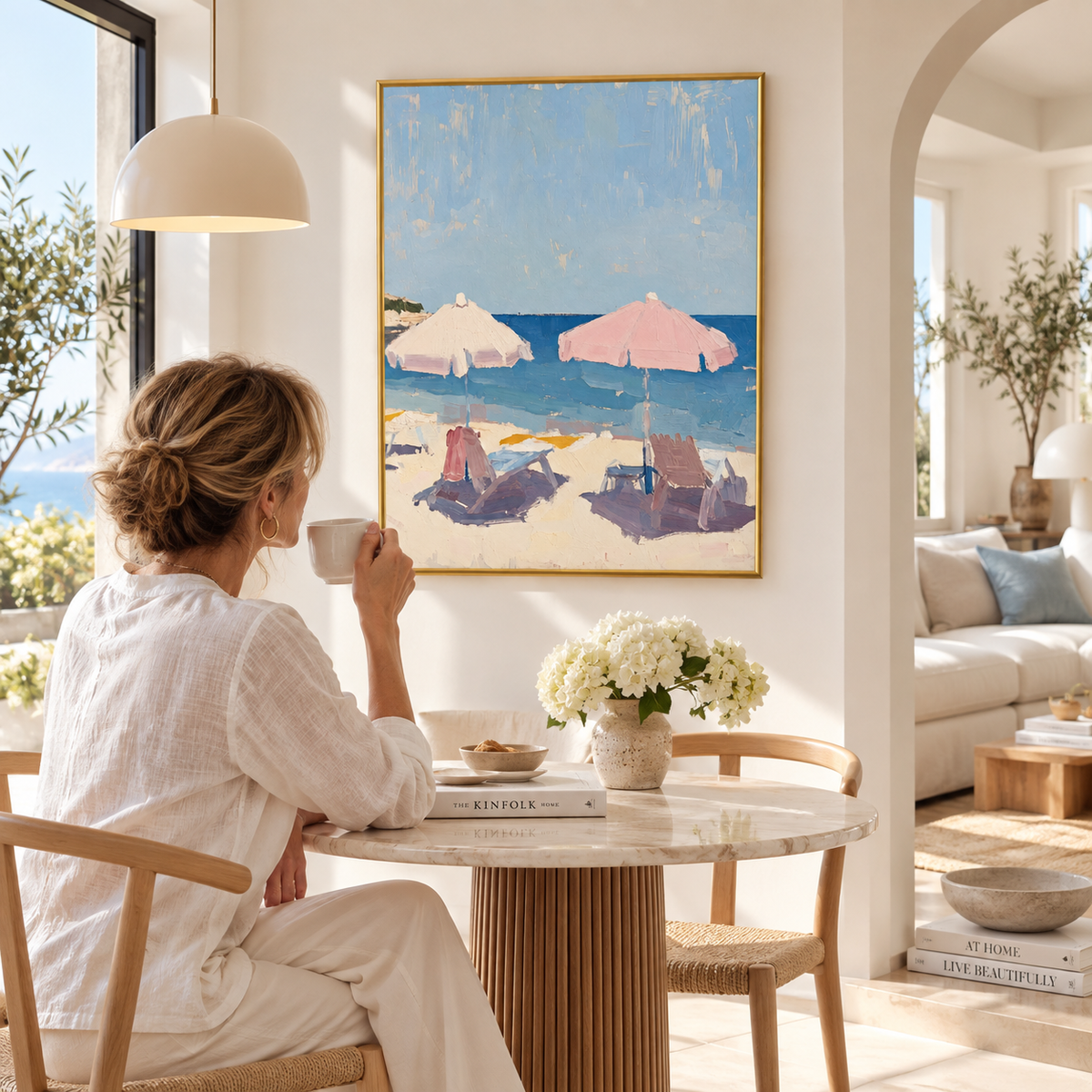 Pink Parasols – Coastal Summer Poster