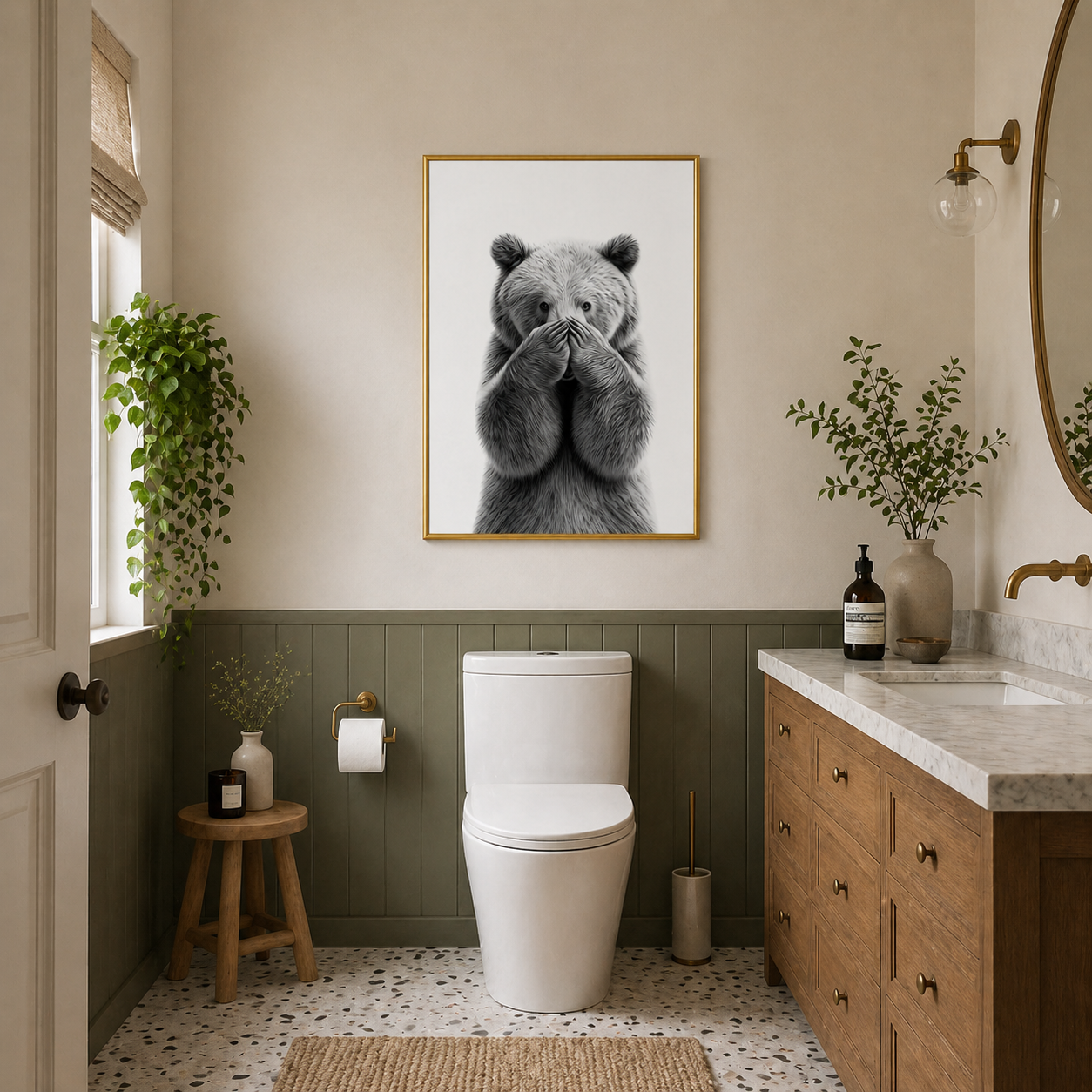 Funny Bear Bathroom Poster – “I Can’t Breathe” Wall Art