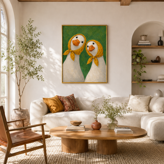 Golden Scarves Poster – Whimsical Duck Wall Art