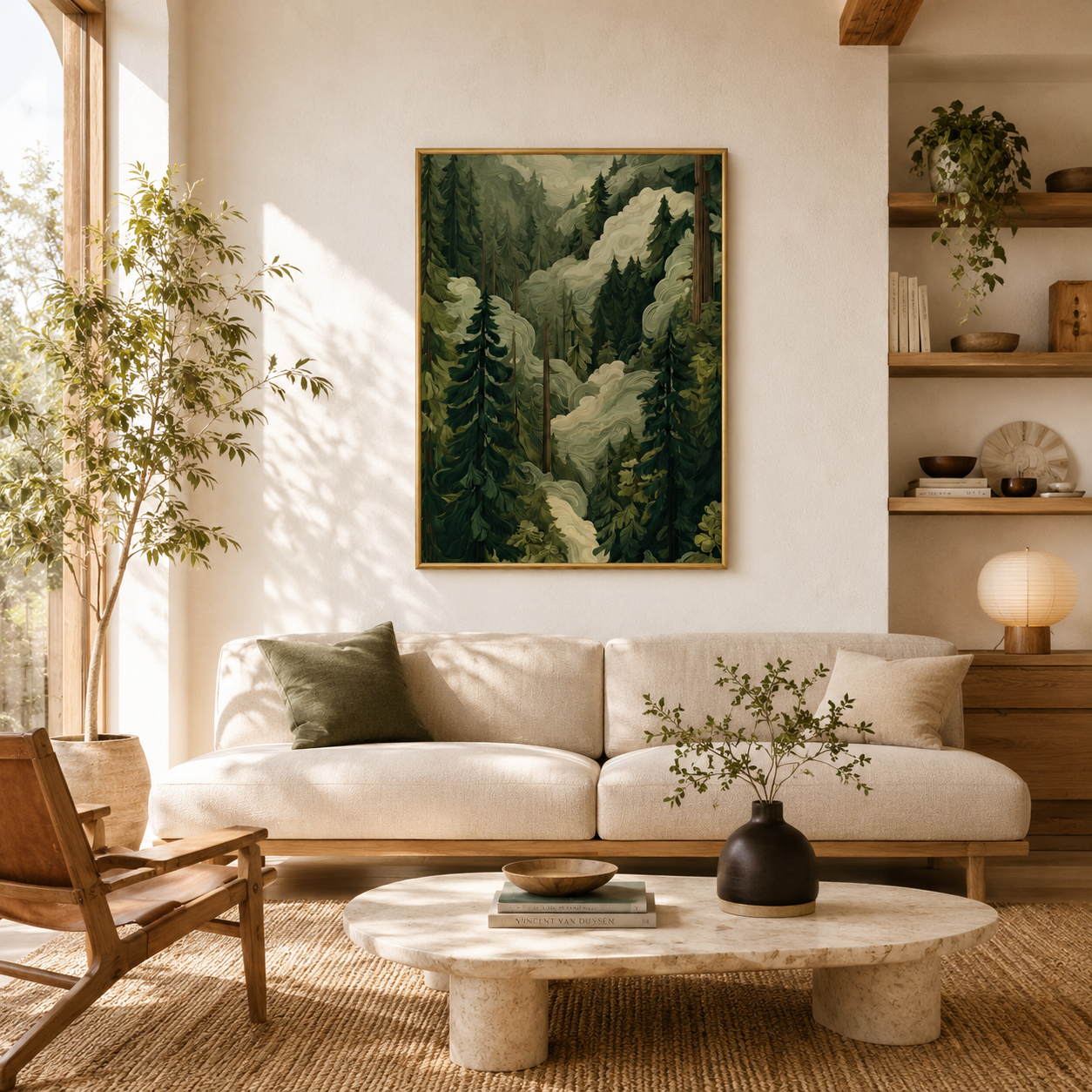 Misty Evergreen Forest Poster – Tranquil Woodland Landscape Wall Art