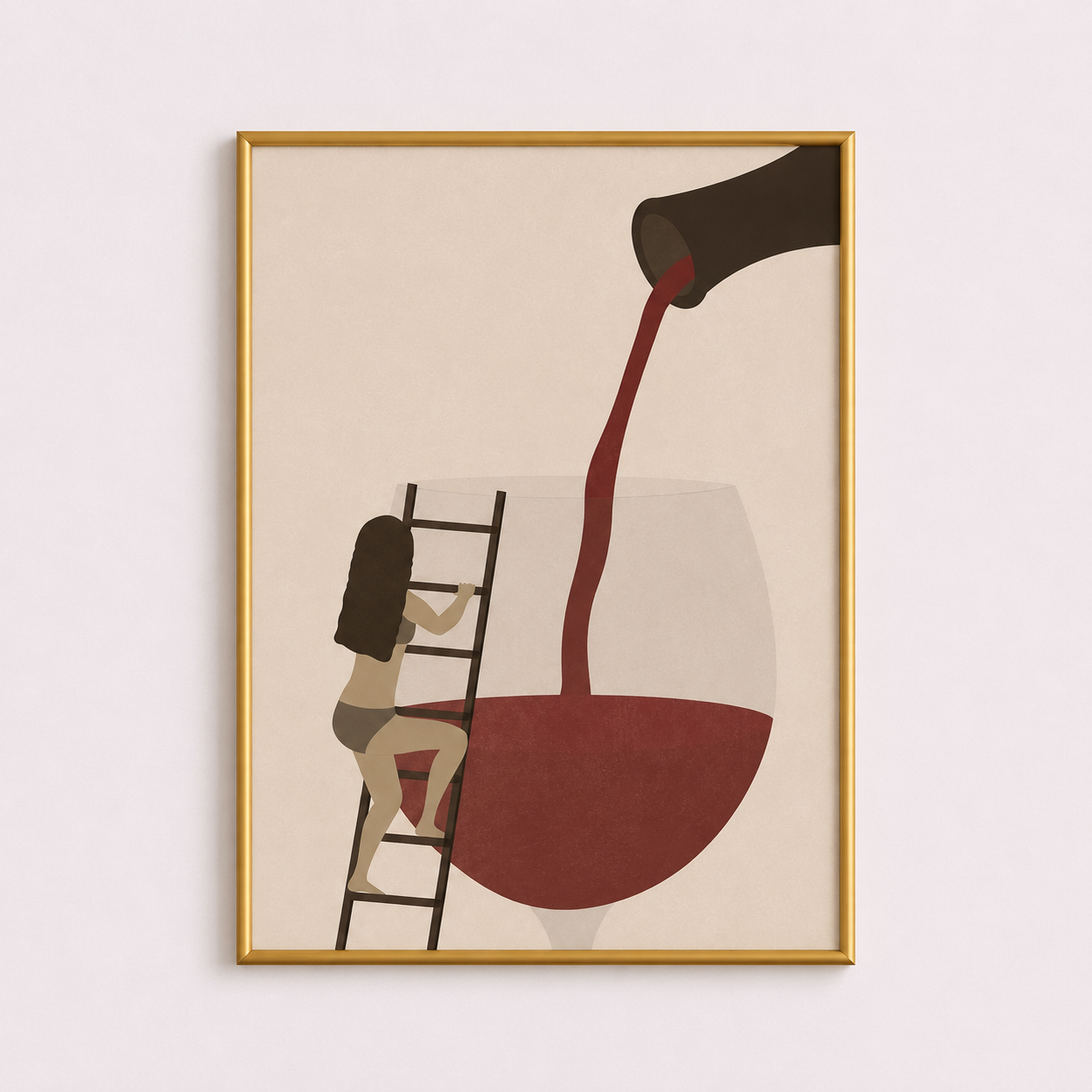 Climbing Into Wine Poster – Minimalist Wine Lover Wall Art