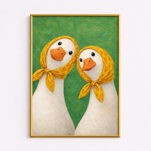Golden Scarves Poster – Whimsical Duck Wall Art