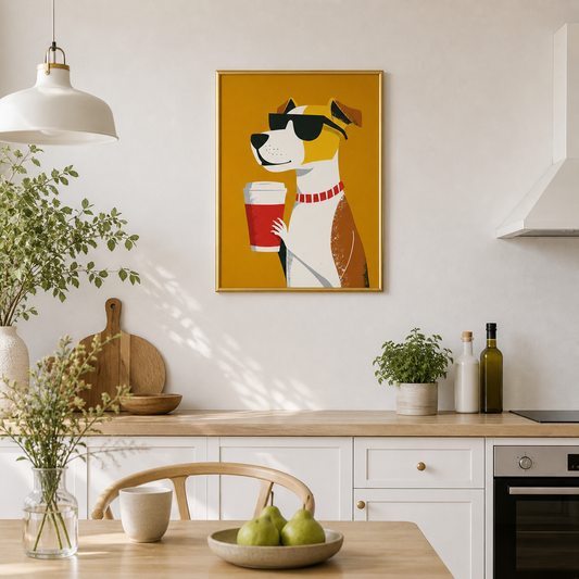 Cool Coffee Dog Poster – Minimal Stylish Wall Art