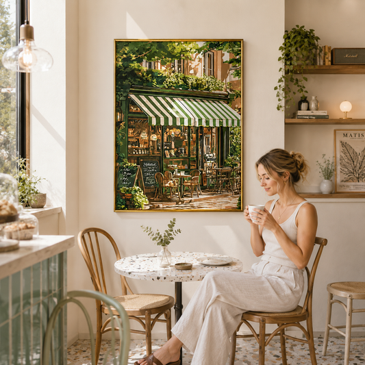 The Green Awning Café Poster – European Street Café Wall Art