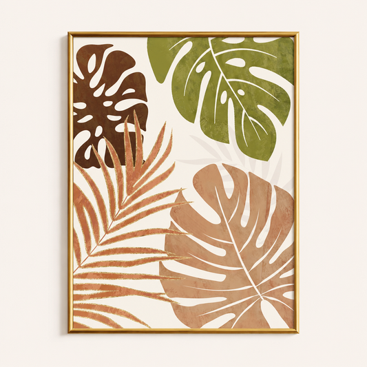 Tropical Monstera Leaves Poster – Neutral Boho Botanical Wall Art