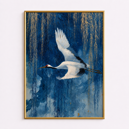 Grace in Flight Poster – Elegant Crane Wall Art