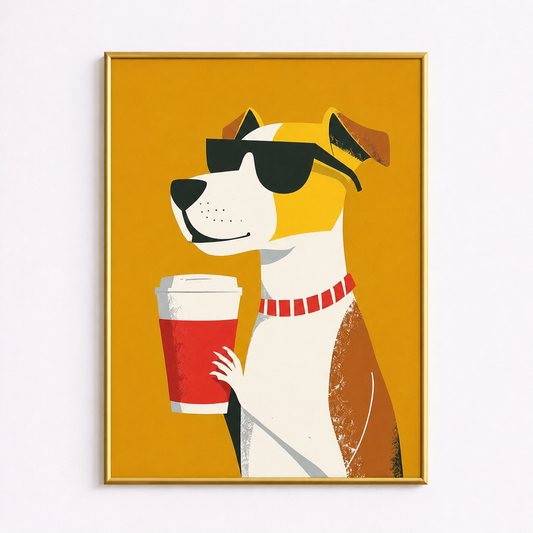 Cool Coffee Dog Poster – Minimal Stylish Wall Art