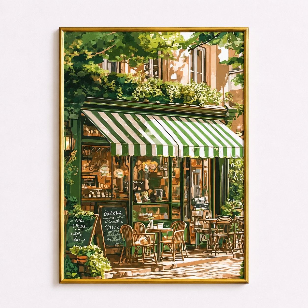 The Green Awning Café Poster – European Street Café Wall Art