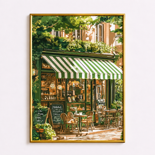 The Green Awning Café Poster – European Street Café Wall Art