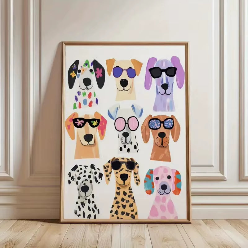 Nordic Fun Dog Canvas Poster, Modern Baby Room, Playful Dog Pattern, Children'S Room, Nursery Wall, Home Decoration Art Print
