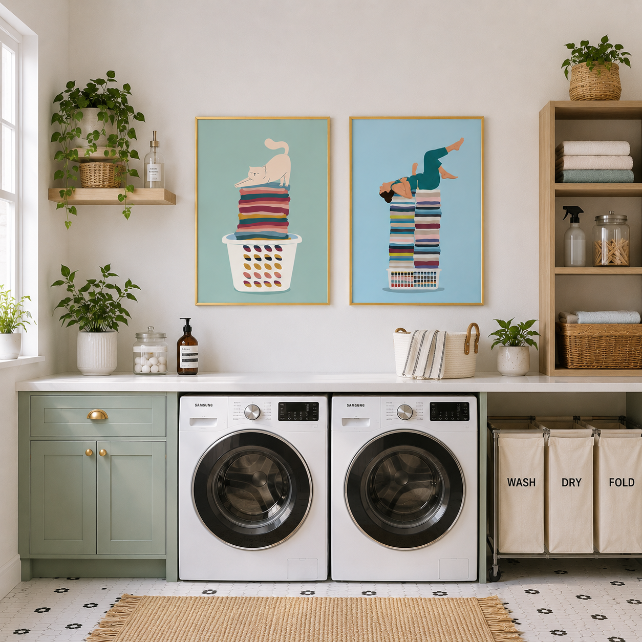 Laundry Stretch – Cat Laundry Room Poster
