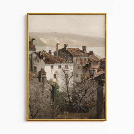 Coastal Rooftops Poster – European Village Landscape Wall Art