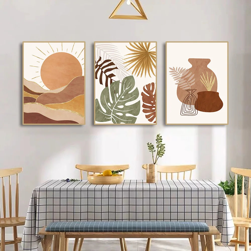 Golden Desert Sunrise Poster – Boho Abstract Landscape Wall Art