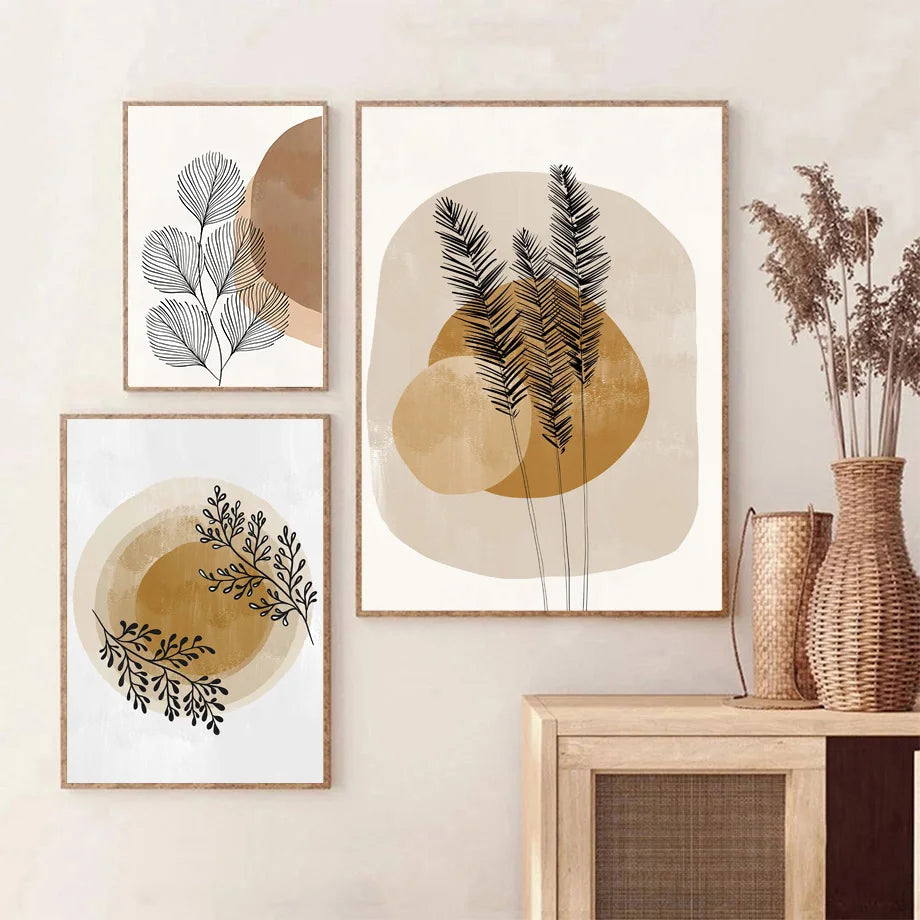 Golden Sun Botanical Poster – Scandinavian Boho Wall Art