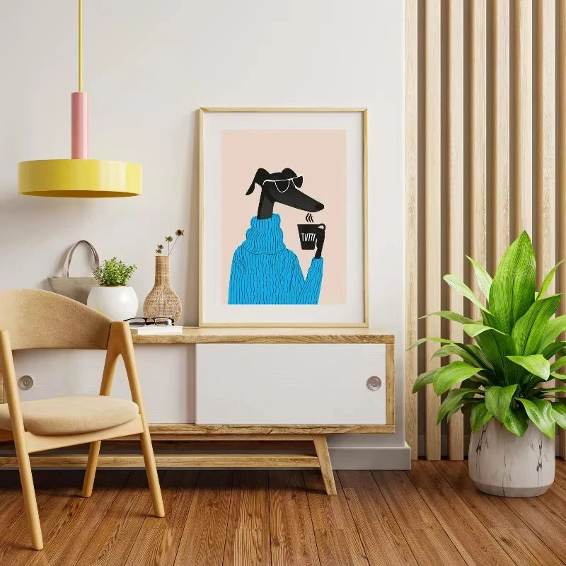Cool Coffee Dog Poster – Minimalist Modern Wall Art