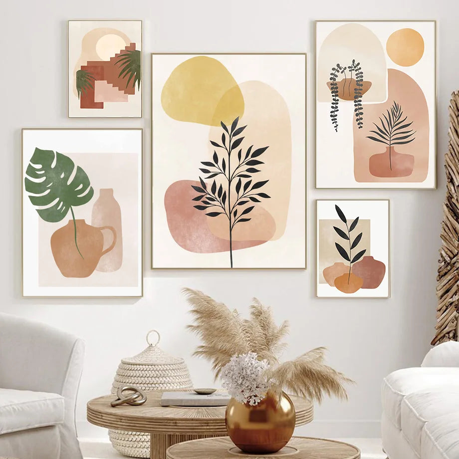 Abstract Botanical Silhouette Poster – Scandinavian Boho Wall Art