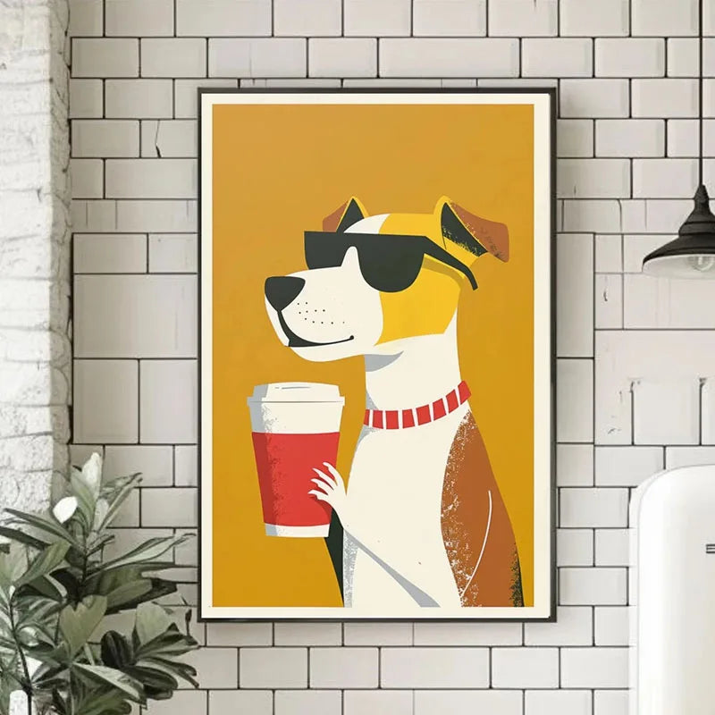 Cool Coffee Dog Poster – Minimal Stylish Wall Art