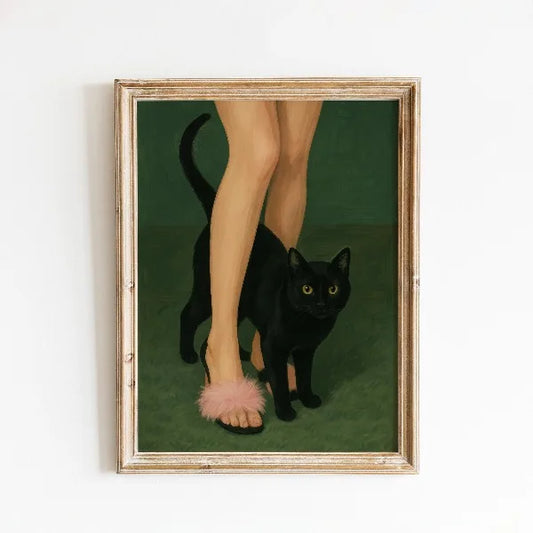 Moody Black Cat Green Background Poster Smoking Cats with Whiskey Canvas Painting Dark Humor Wall Art for Living Room Home Decor