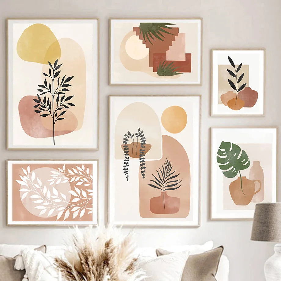 Abstract Botanical Silhouette Poster – Scandinavian Boho Wall Art