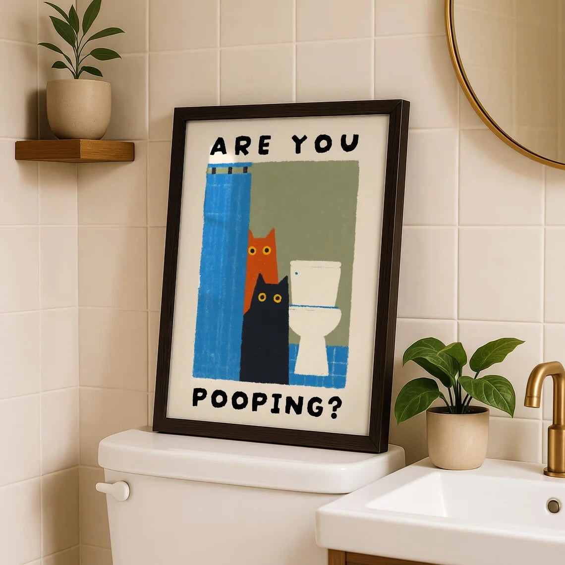 Are You Pooping? Poster – Funny Cat Bathroom Wall Art