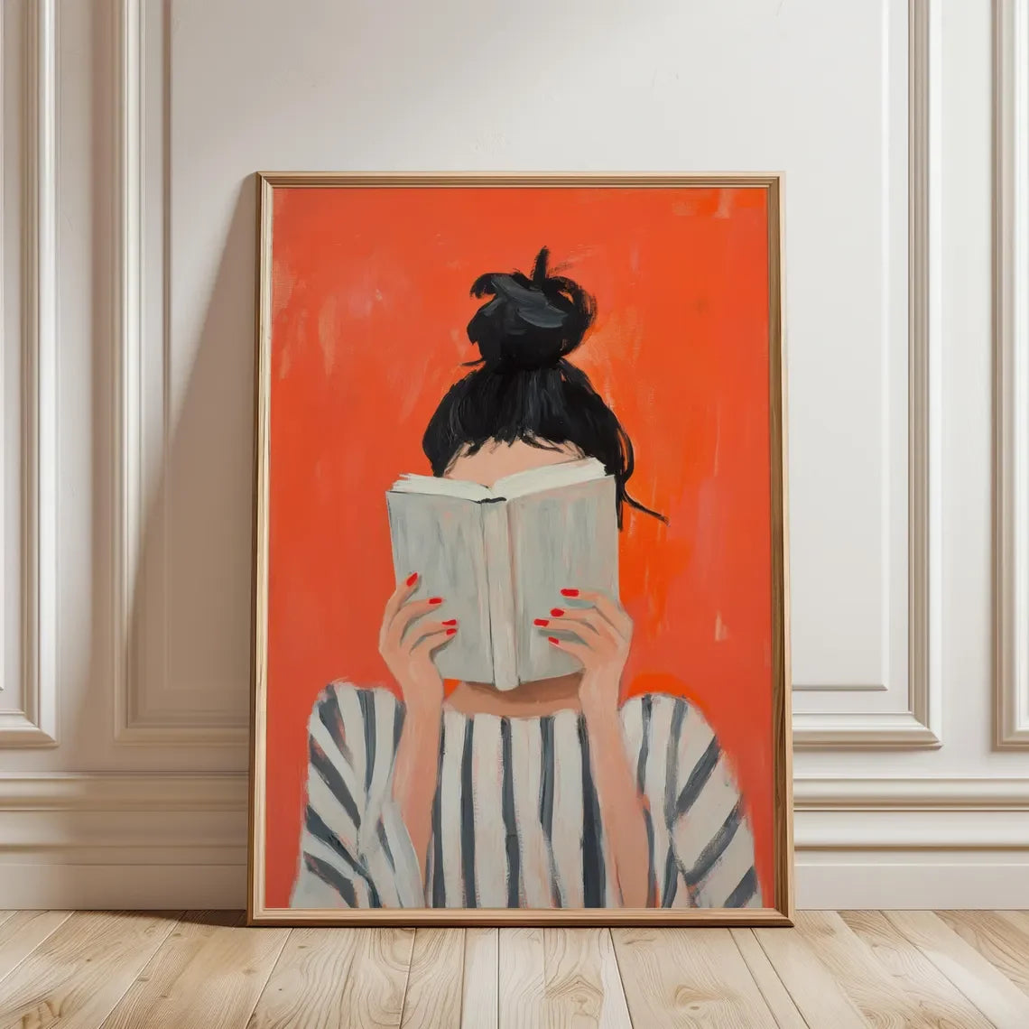 Reading Woman Art Print | Book Poster | Feminine Cozy Wall Art | Bold Orange Art Print | Abstract Contemporary Portrait Art | Au