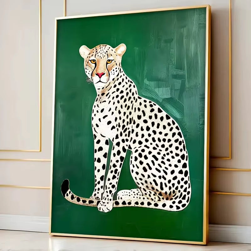 Simple Green Leopard Canvas Poster Picture Wall Art, Modern Bedroom and Living Room Home Decoration Style, Animal Theme