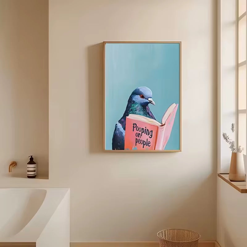 Abstract Pigeon Reading Birds Animal Wall Art Canvas Poster Toilet, Apartment, Living Room, Bedroom, Modern Home Decoration