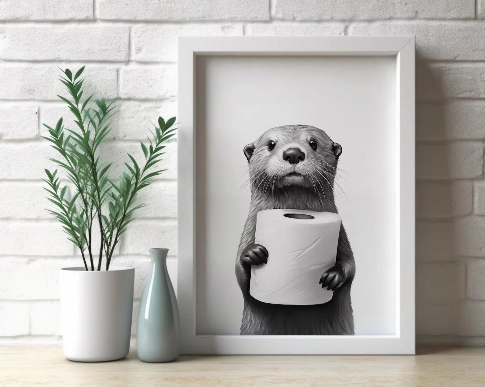 Otter Poster Animal Bathroom Poster Otter Gift Otter Art Bathroom Wall Decor Poster Black and White Bathroom Print Digital Downl
